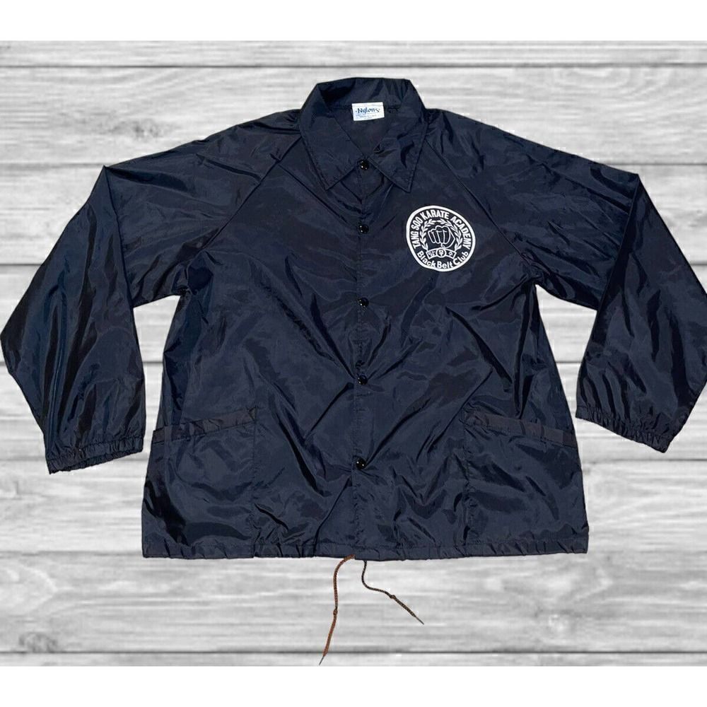 Vintage Karate Academy Tang Soo Black Windbreaker Jacket Men’s Size X-Large - Picture 2 of 7